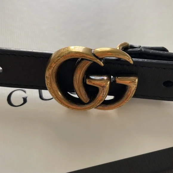 GUCCI GG Marmont thin leather belt with Shiny Buckle size 100 display picture 2